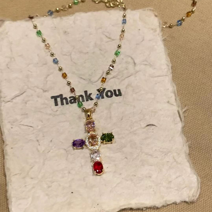 💜Super Sale - 55%OFF 💜Colorful Rhinestone Cross Pendant Necklaces